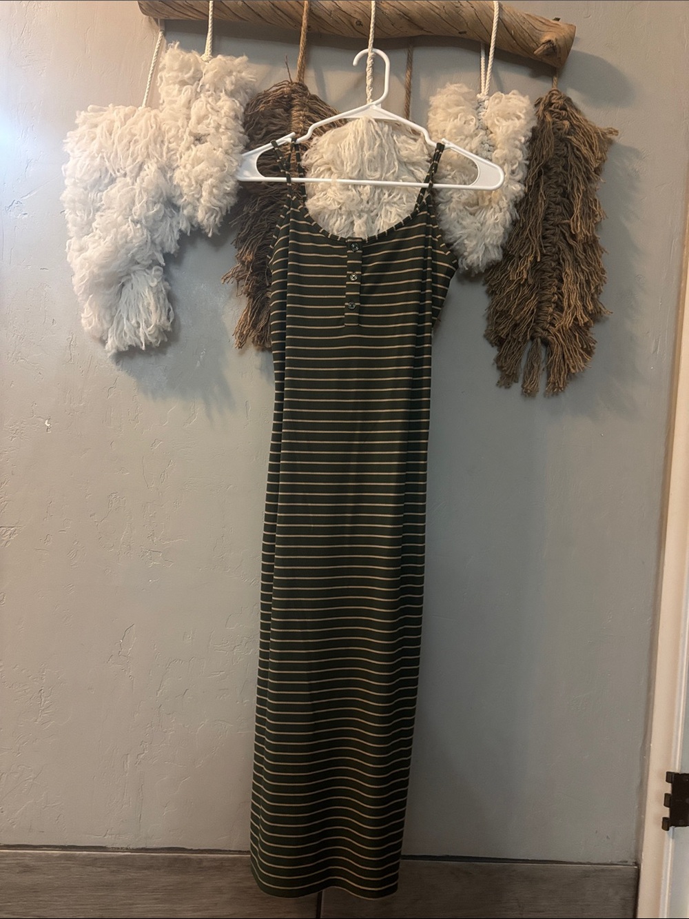 Striped Olive Green Maxi Tank Dress